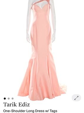 Tarik Ediz One-Shoulder Mermaid Gown in Peach